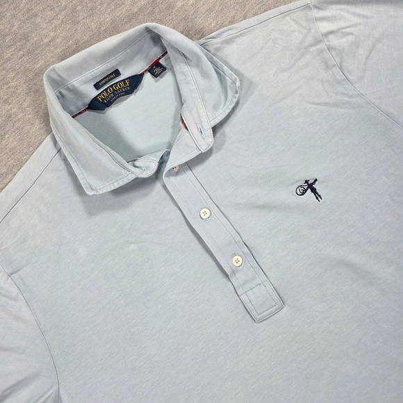 Polo Ralph Lauren Other - Polo Golf Ralph Lauren Mens M Blue Stretch Lisle Short Sleeve Lasso Logo Shirt